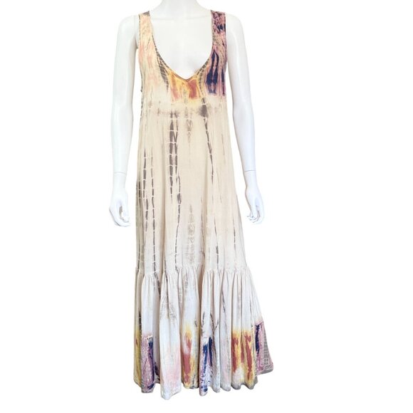 The Odells Womens Tie-Dye Maxi Dress Rayon Beige Multicolor Relaxed Boho Style M - Picture 1 of 5